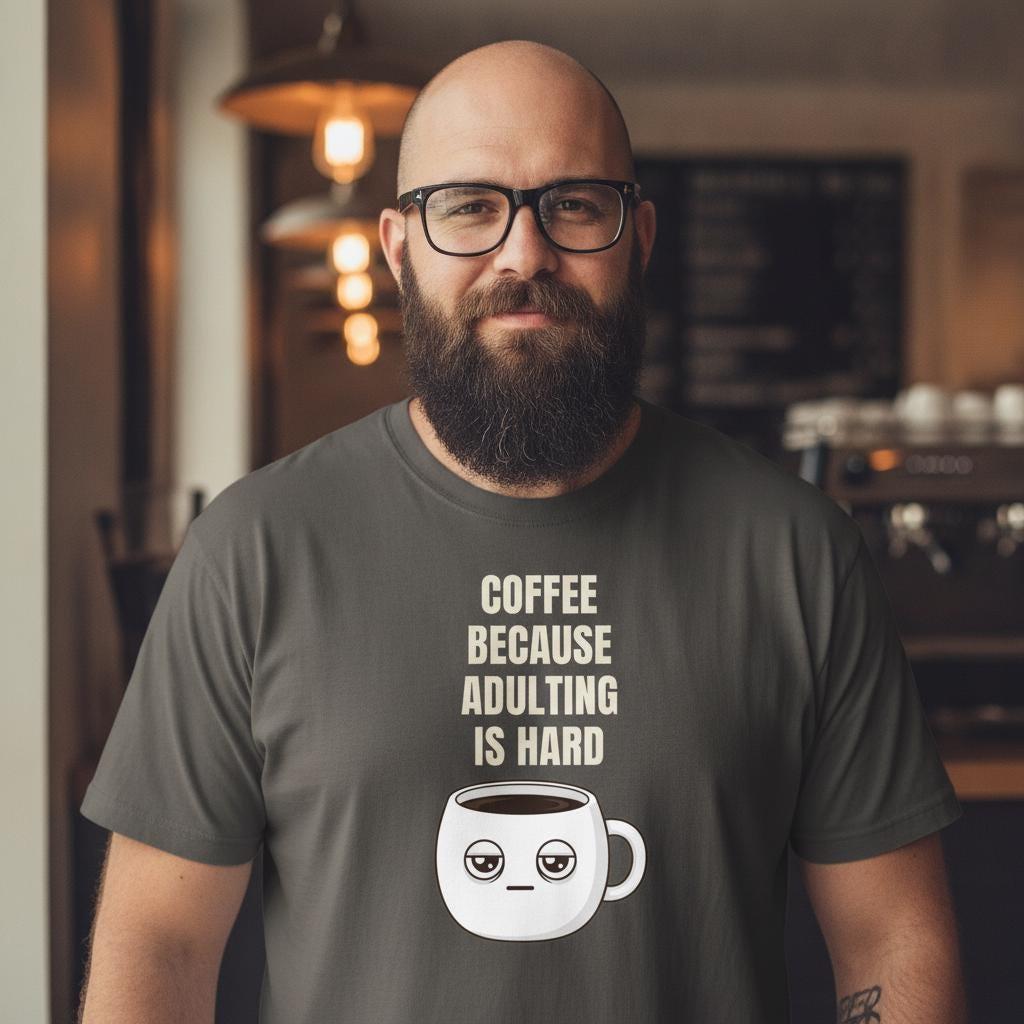 Funny Coffee Shirt | Coffee Because Adulting Is Hard | Cute Tired Mug Tee | Caffeine Lover Gift | Garment Dyed