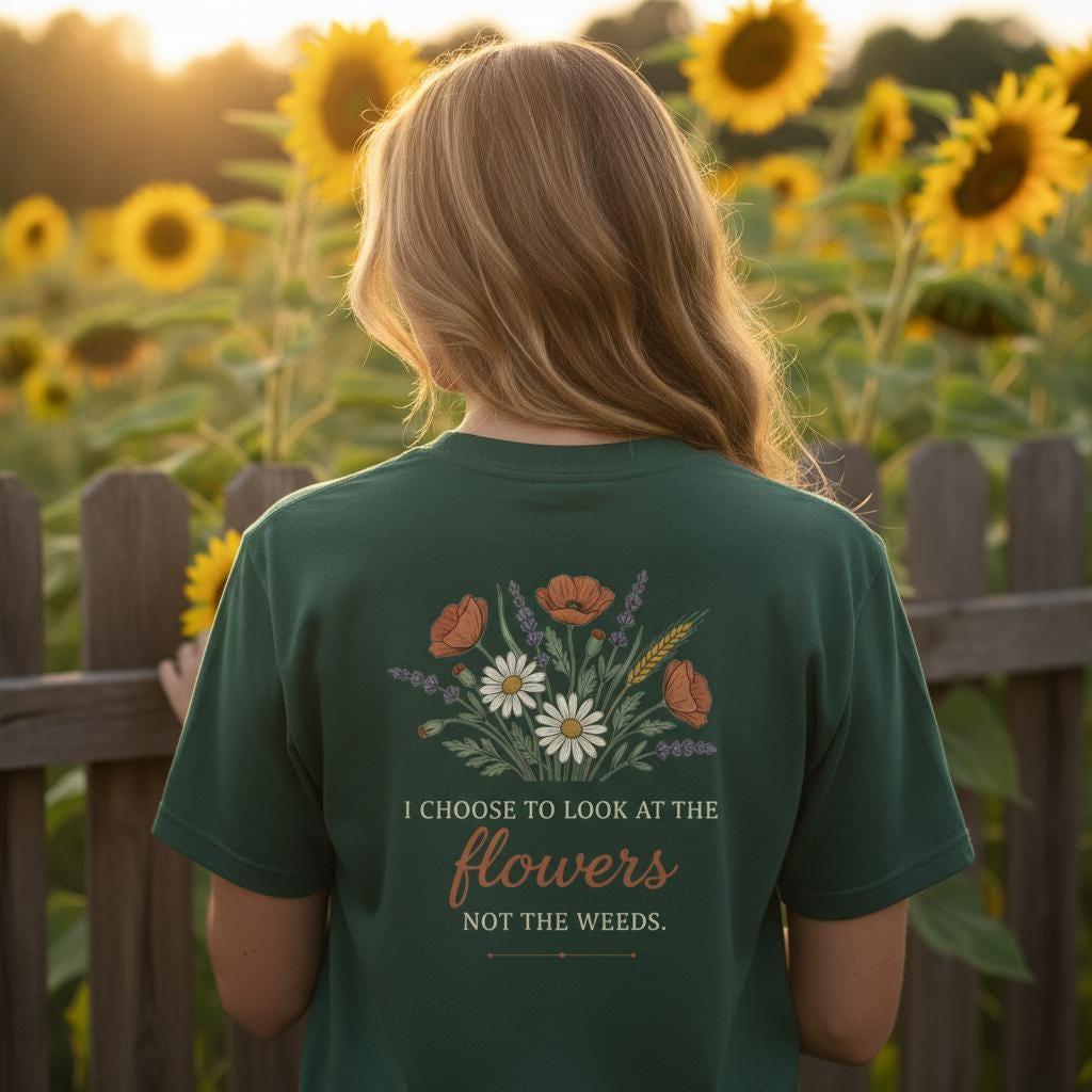 I Choose to Look at the Flowers Not the Weeds Shirt | Wildflower Positivity Tee | Cottagecore Botanical Gift | Garden Lover T-Shirt
