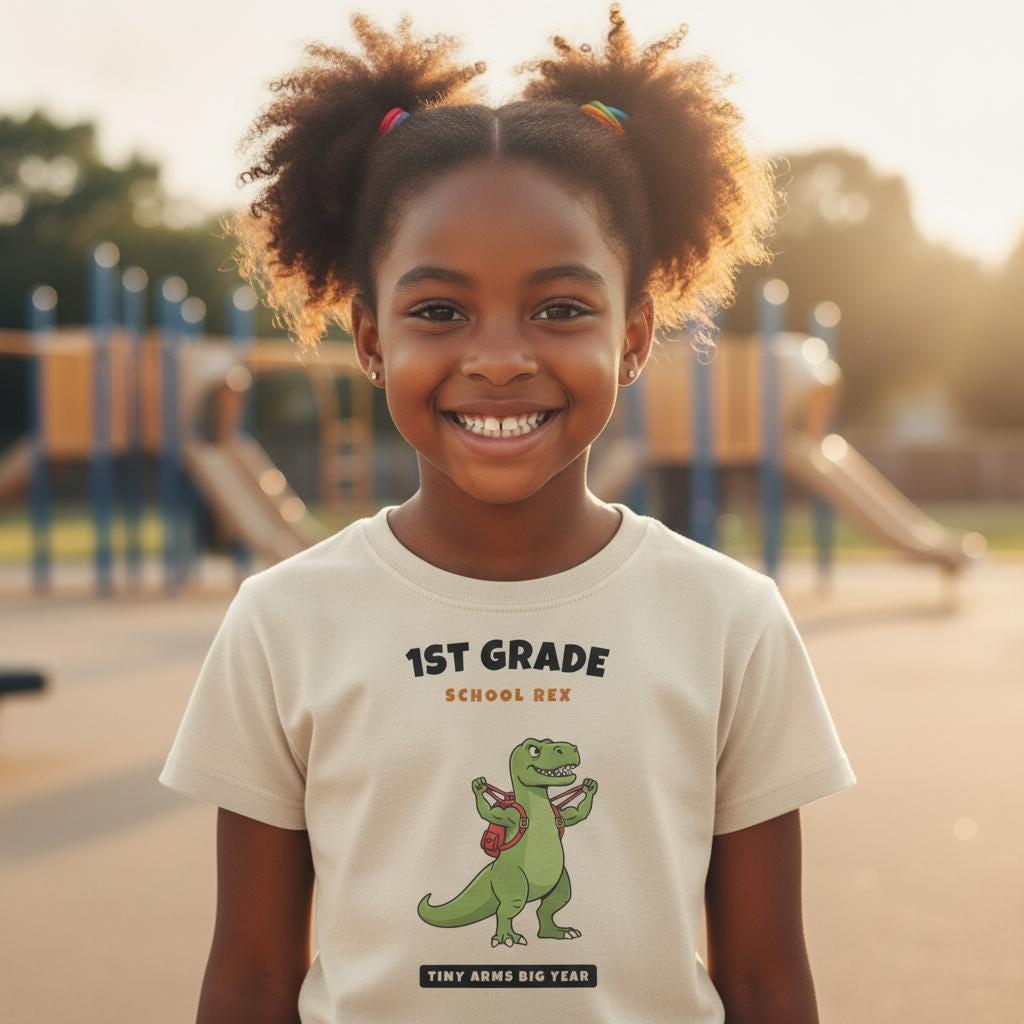 1st Grade Dinosaur Shirt | Funny T-Rex Tiny Arms Back to School Tee | First Day of School Kids Gift | Youth T-Shirt