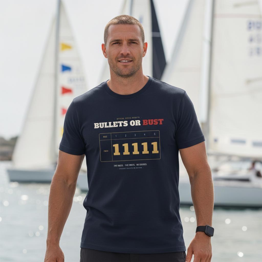 Funny Sailing Shirt | Bullets Or Bust Regatta Scoreboard | Sailboat Racing Gift | Vintage Garment Dyed Tee