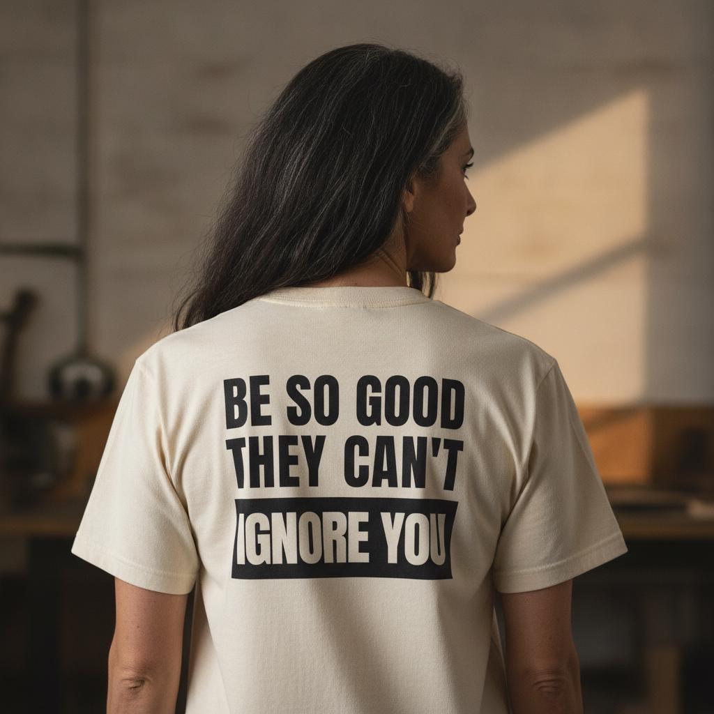 Be So Good They Can't Ignore You Shirt | Bold Typography Back Print Tee | Motivation Hustle Gift | Garment Dyed
