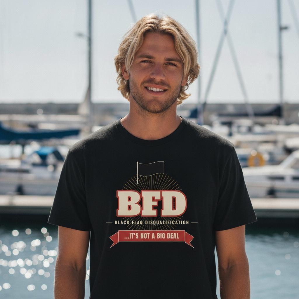 BFD Sailing Shirt | Funny Black Flag Disqualification Tee | Sailboat Racing Humor Gift | Vintage Garment Dyed Regatta Shirt