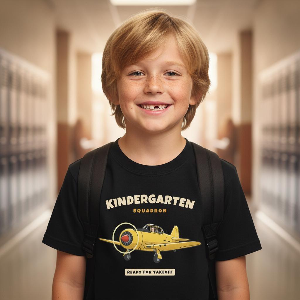 Kindergarten Squadron Shirt | Vintage Airplane Back to School Tee | First Day of School Kids Gift | Youth Warbird T-Shirt