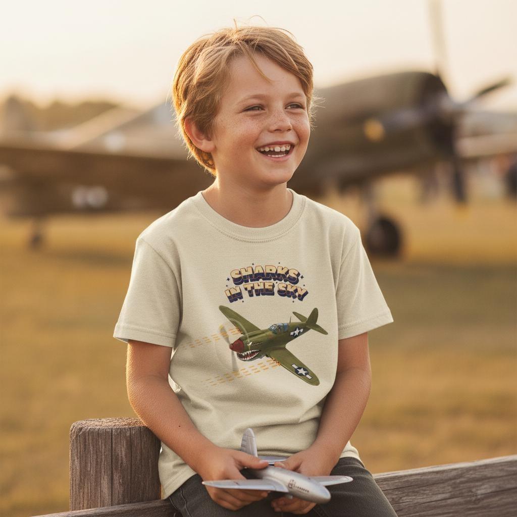 Kids P-40 Warhawk T-Shirt | Flying Tigers Shark Mouth Airplane Tee