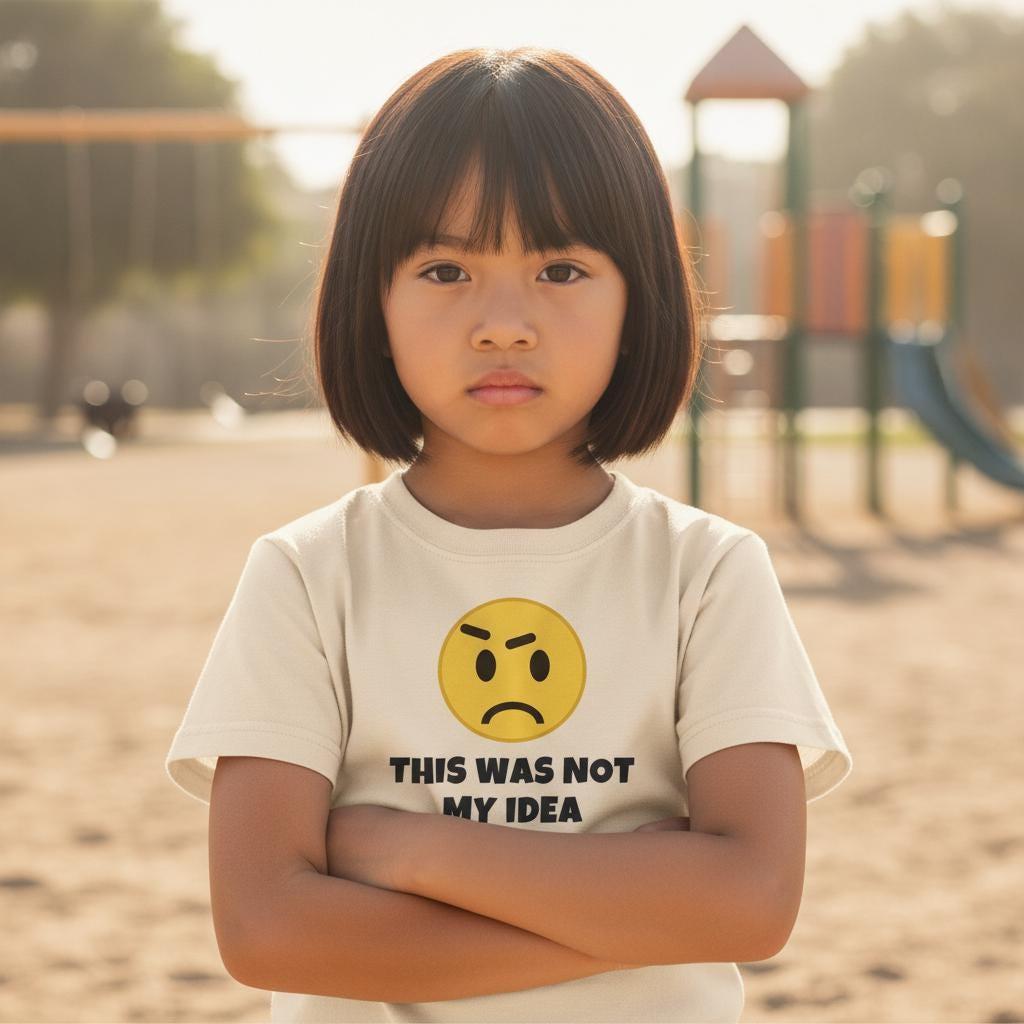 Personalized Back to School Shirt | Funny Grumpy Face Kids Tee | This Was Not My Idea | Custom Name Back Print | Youth T-Shirt