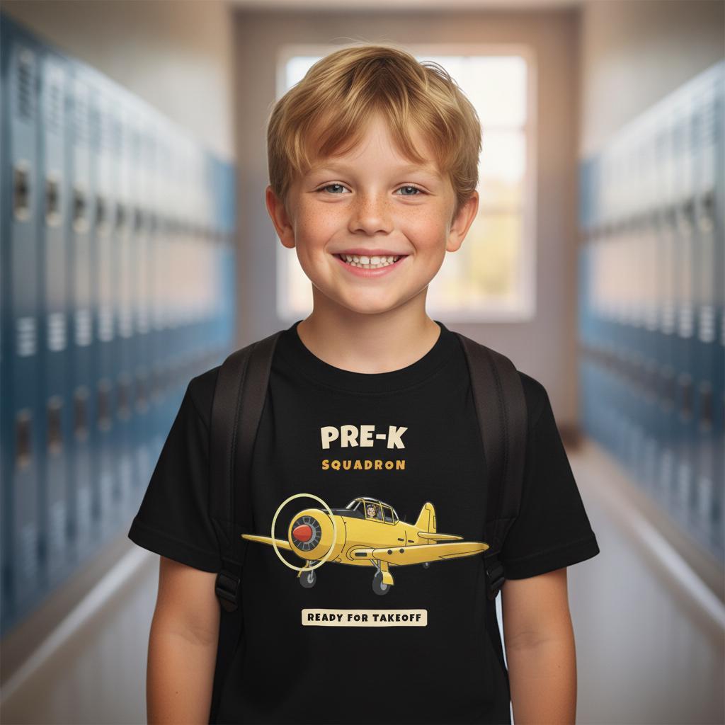 Pre-K Squadron Shirt | Vintage Airplane Back to School Tee | First Day of School Kids Gift | Youth Warbird T-Shirt