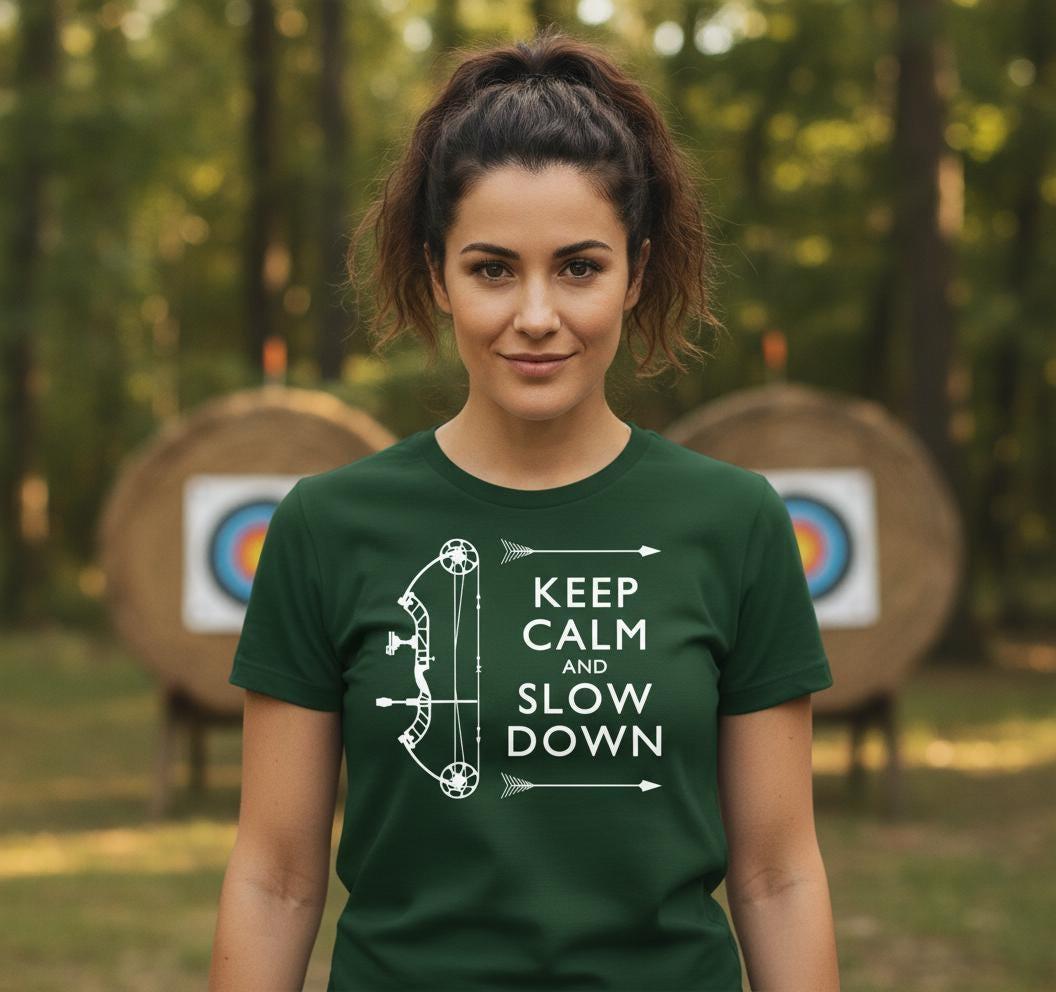Keep Calm Slow Down Compound Bow Archery Shirt, Bowhunting Tee for Archers