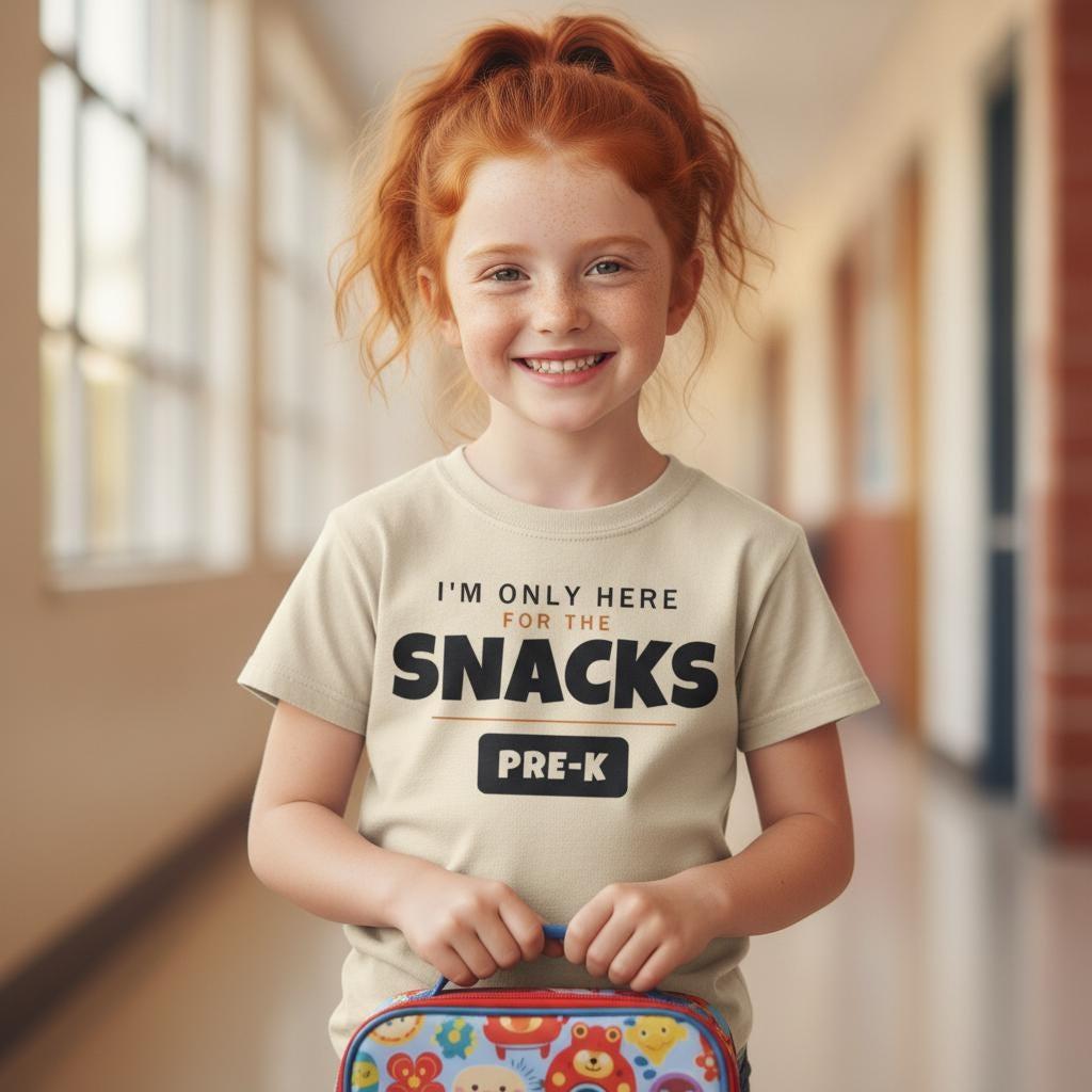 I'm Only Here For The Snacks Pre-K Shirt | Funny Back to School Tee | First Day of School Kids Gift | Youth Humor T-Shirt