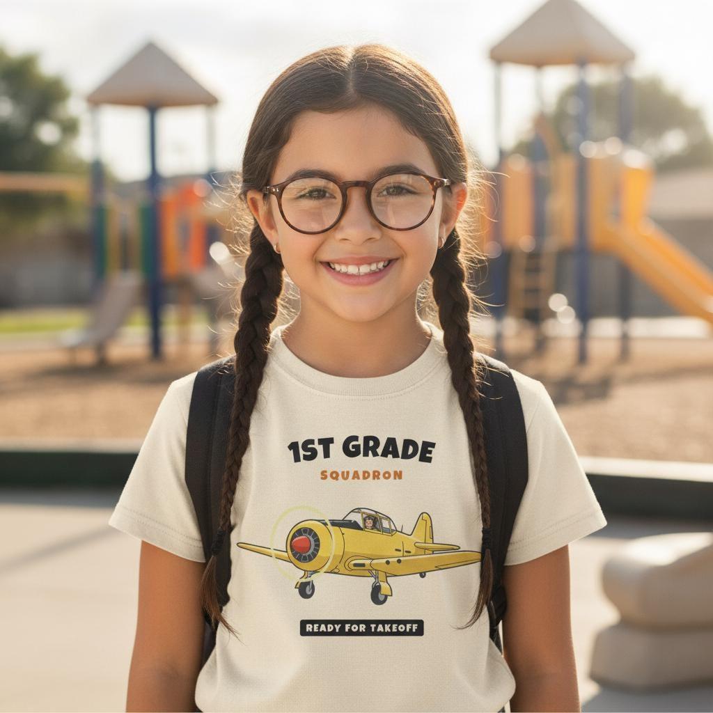 1st Grade Squadron Shirt | Vintage Airplane Back to School Tee | First Day of School Kids Gift | Youth Warbird T-Shirt