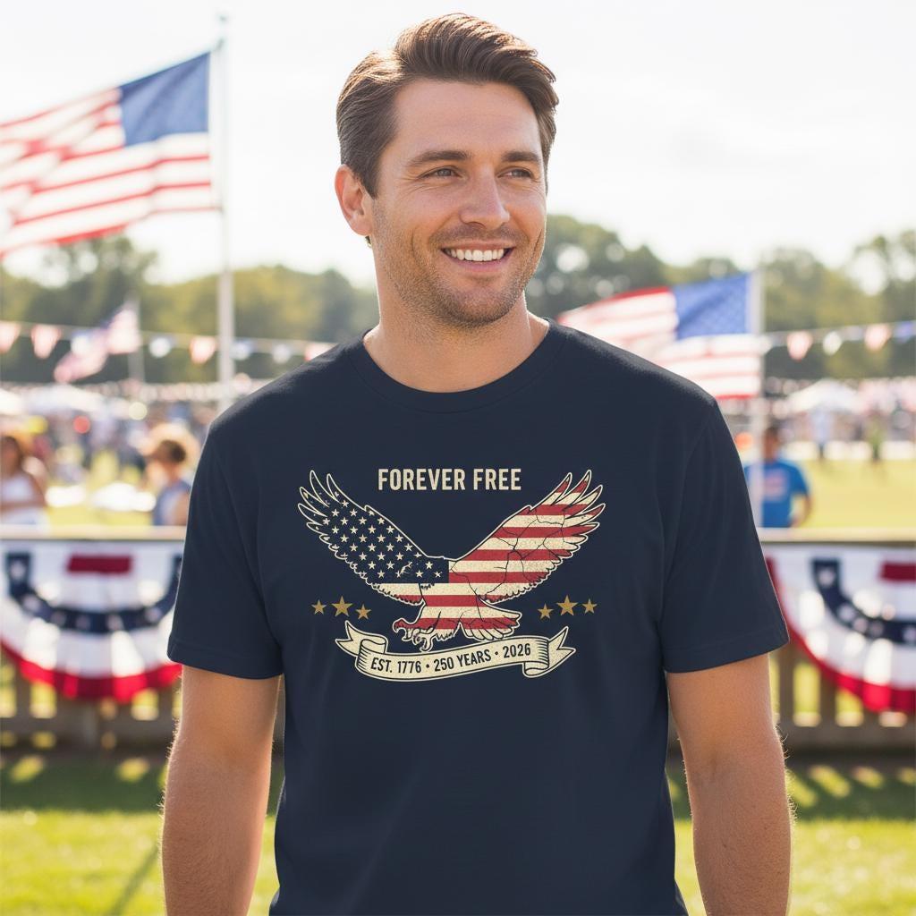 Forever Free Eagle T-Shirt | USA 250th Anniversary Patriotic Tee