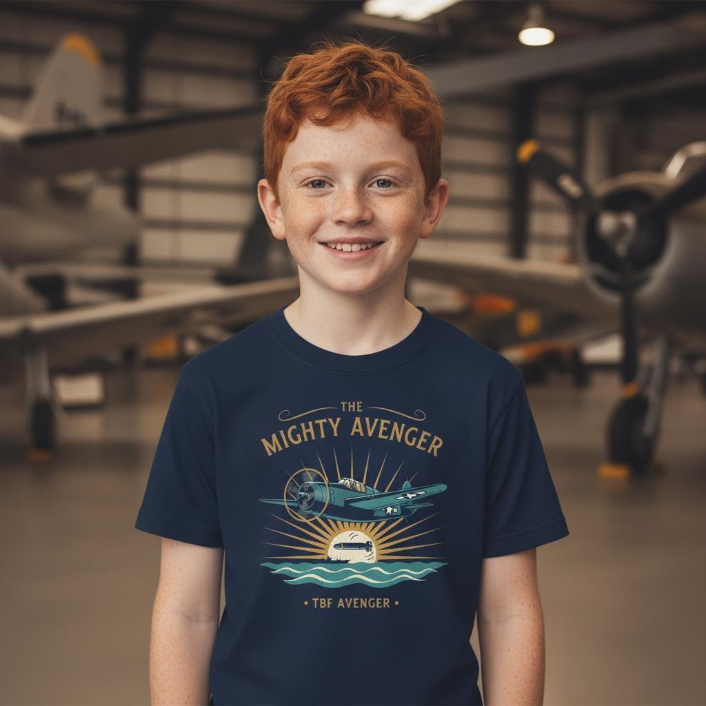 The Fork-Tailed Devil Kids T-Shirt | P-38 Lightning Youth Tee | WWII Twin Boom Fighter Shirt | Warbird Aviation Gift for Boys & Girls