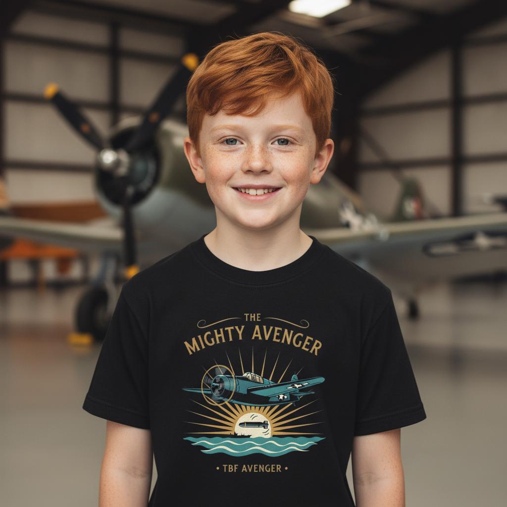The Mighty Avenger Kids T-Shirt | TBF Avenger Youth Tee | WWII Torpedo Bomber Airplane Shirt | Warbird Aviation Gift for Boys & Girls