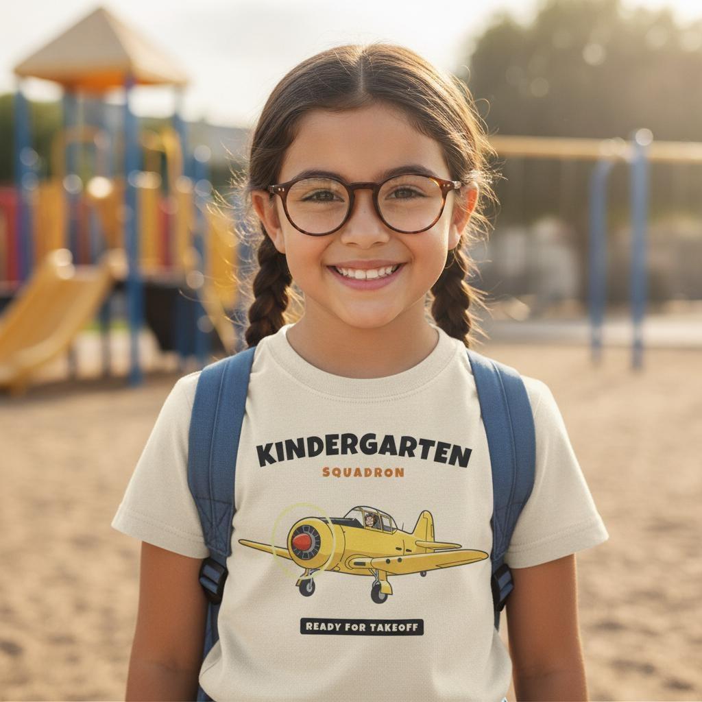 Kindergarten Squadron Shirt | Vintage Airplane Back to School Tee | First Day of School Kids Gift | Youth Warbird T-Shirt