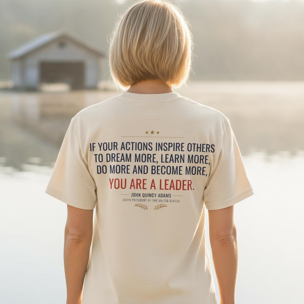 John Quincy Adams Quote Shirt | If Your Actions Inspire Others You Are A Leader | Leadership Gift Tee | Garment Dyed