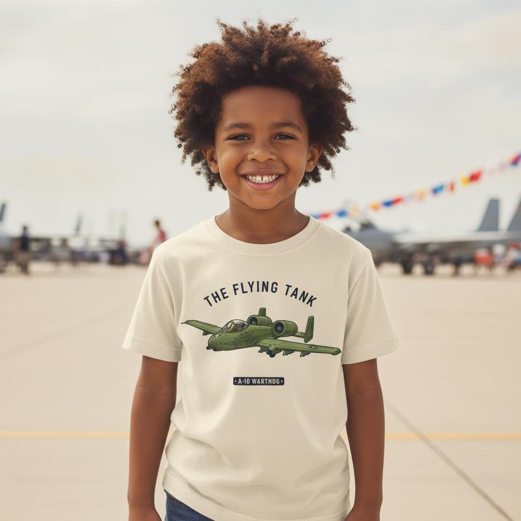 The Flying Tank Kids T-Shirt | A-10 Warthog Youth Tee | Thunderbolt II Airplane Shirt | Aviation Gift for Boys & Girls