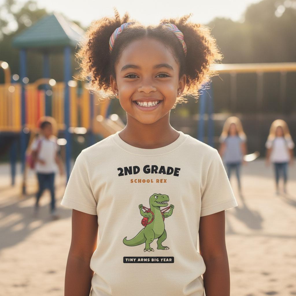 2nd Grade Dinosaur Shirt | Funny T-Rex Tiny Arms Back to School Tee | First Day of School Kids Gift | Youth T-Shirt