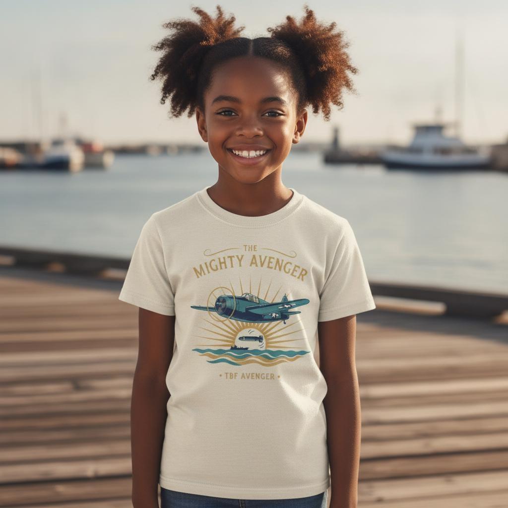 The Mighty Avenger Kids T-Shirt | TBF Avenger Youth Tee | WWII Torpedo Bomber Airplane Shirt | Warbird Aviation Gift for Boys & Girls