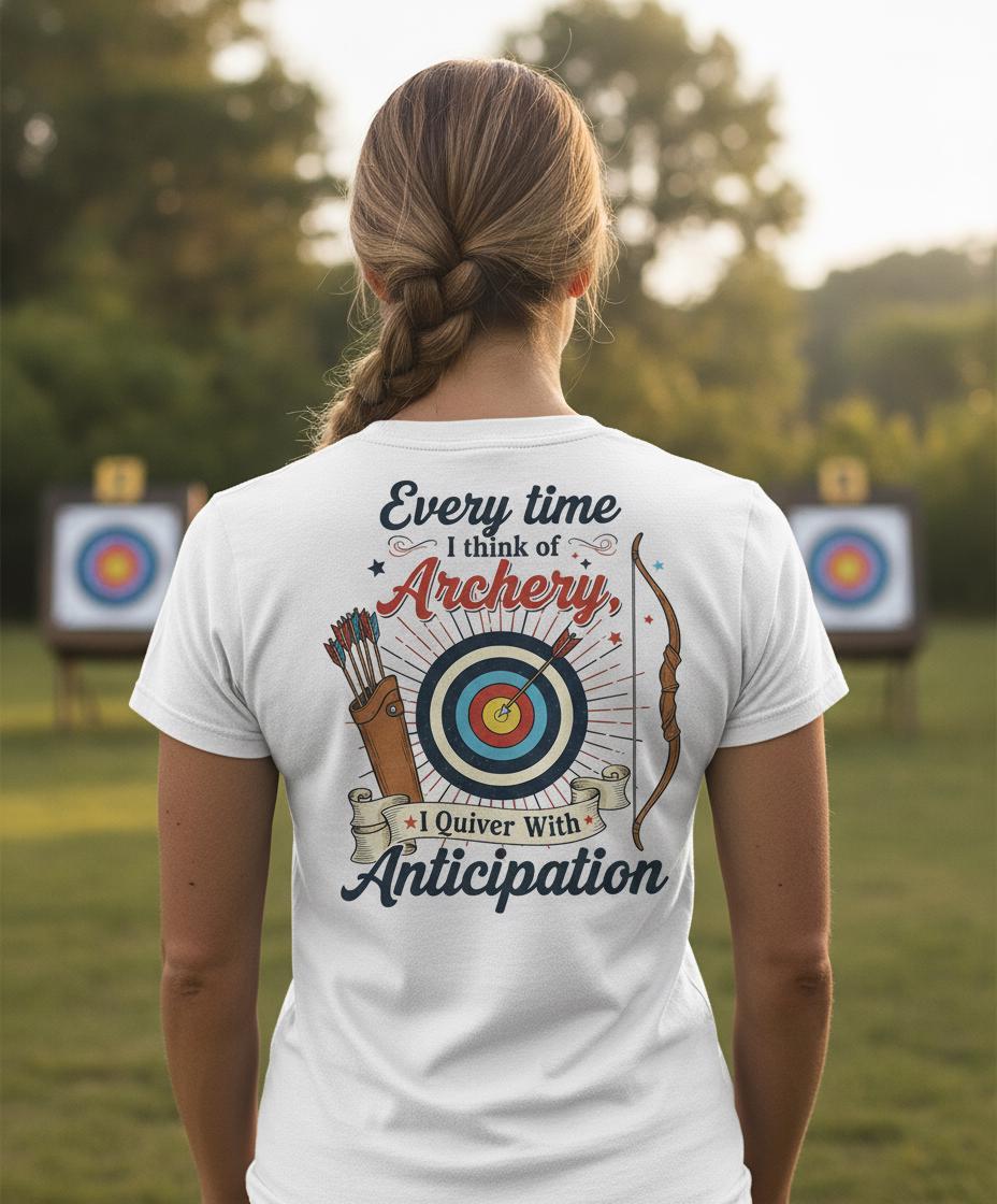 I Quiver With Anticipation Archery Shirt | Funny Vintage Archer Tee | Recurve Bow Target Graphic | Garment-Dyed Archery Gift