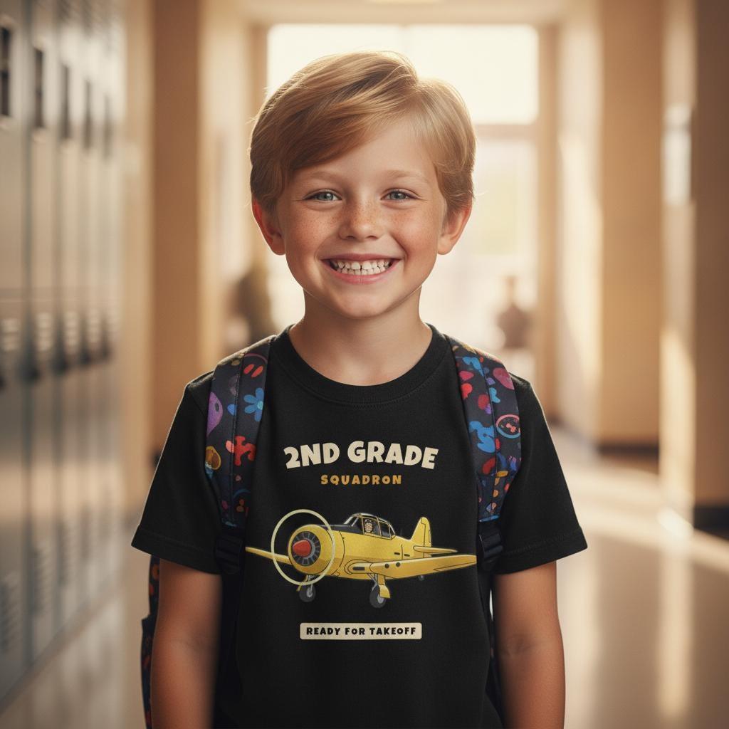 2nd Grade Squadron Shirt | Vintage Airplane Back to School Tee | First Day of School Kids Gift | Youth Warbird T-Shirt