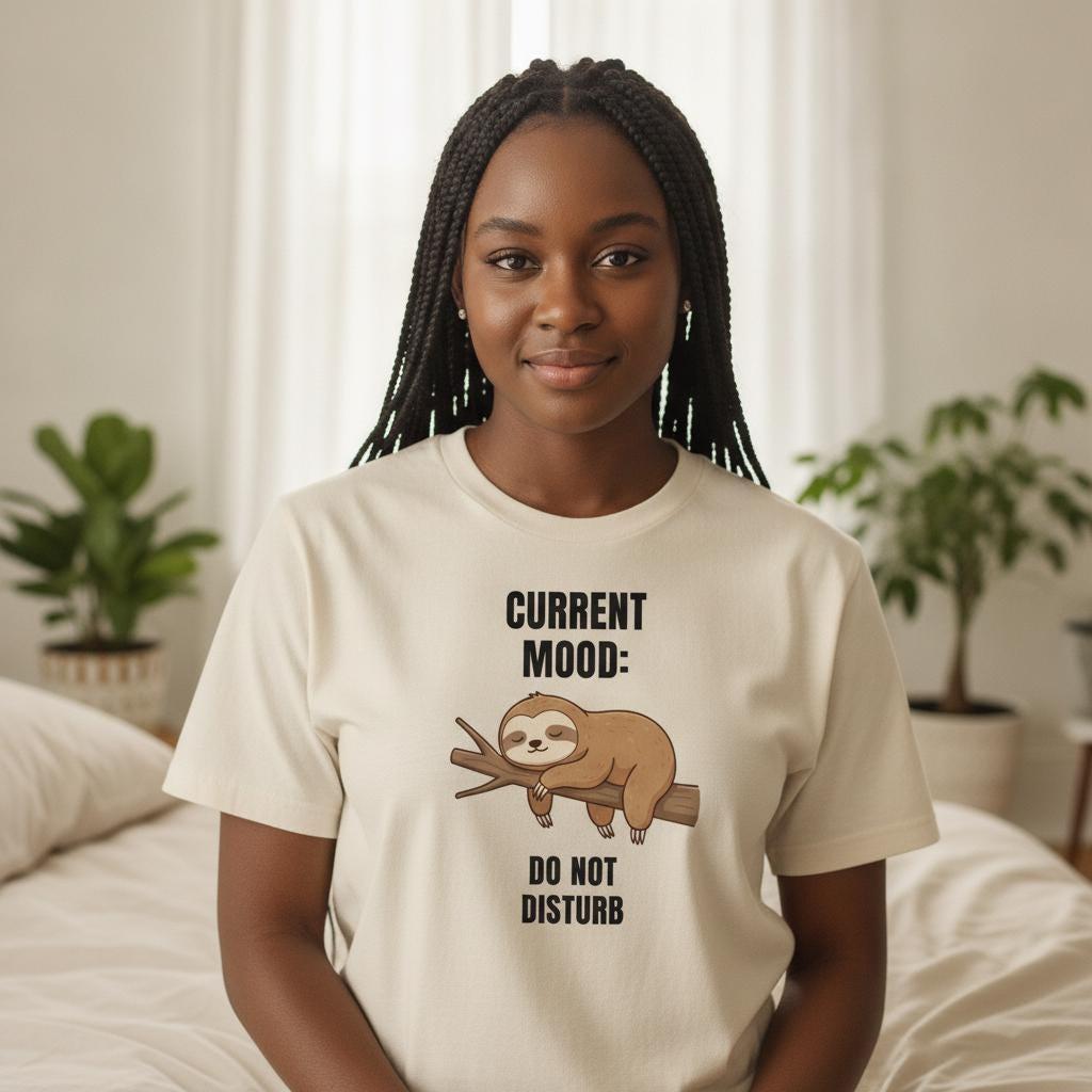Funny Lazy Shirt | Current Mood Do Not Disturb | Cute Sloth Tee | Introvert Nap Lover Gift | Garment Dyed