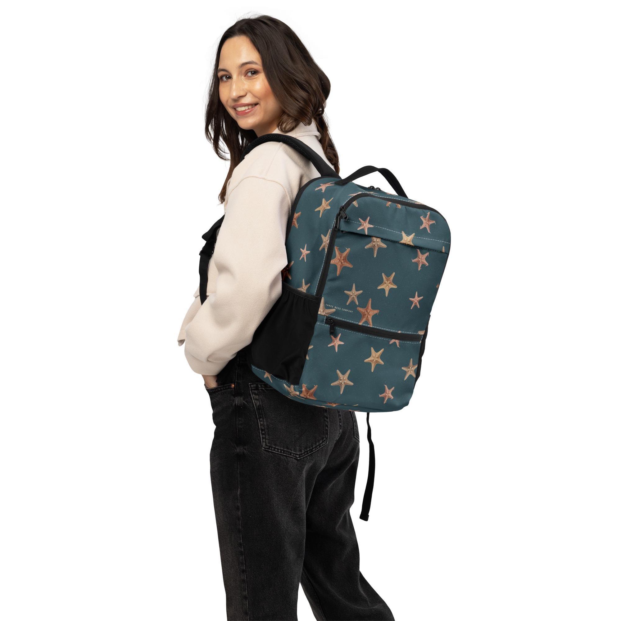 Starfish Backpack | All Over Print Utility Bag | Sea Star Coastal Pattern | Back to School Bookbag | Kids & Teen Rucksack