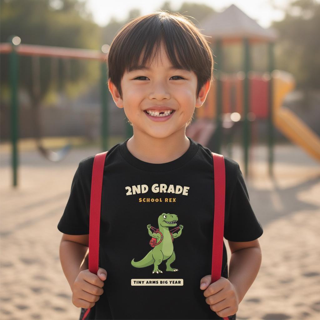 2nd Grade Dinosaur Shirt | Funny T-Rex Tiny Arms Back to School Tee | First Day of School Kids Gift | Youth T-Shirt