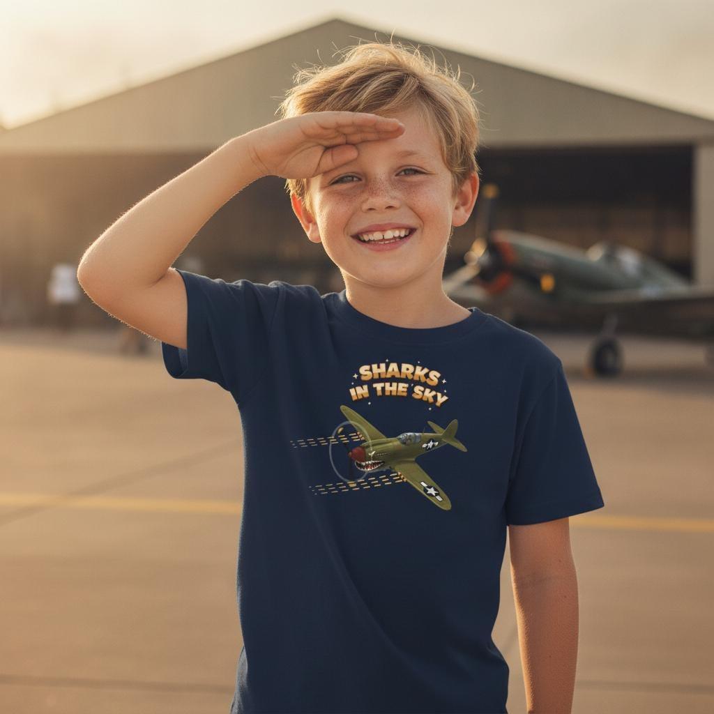 Kids P-40 Warhawk T-Shirt | Flying Tigers Shark Mouth Airplane Tee