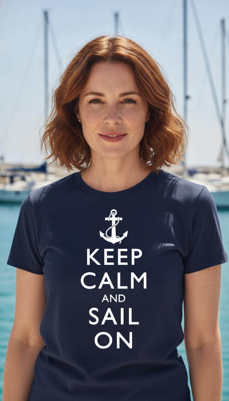 Keep Calm Sail On T-Shirt | Anchor Nautical Boating Tee | Garment-Dyed Cotton