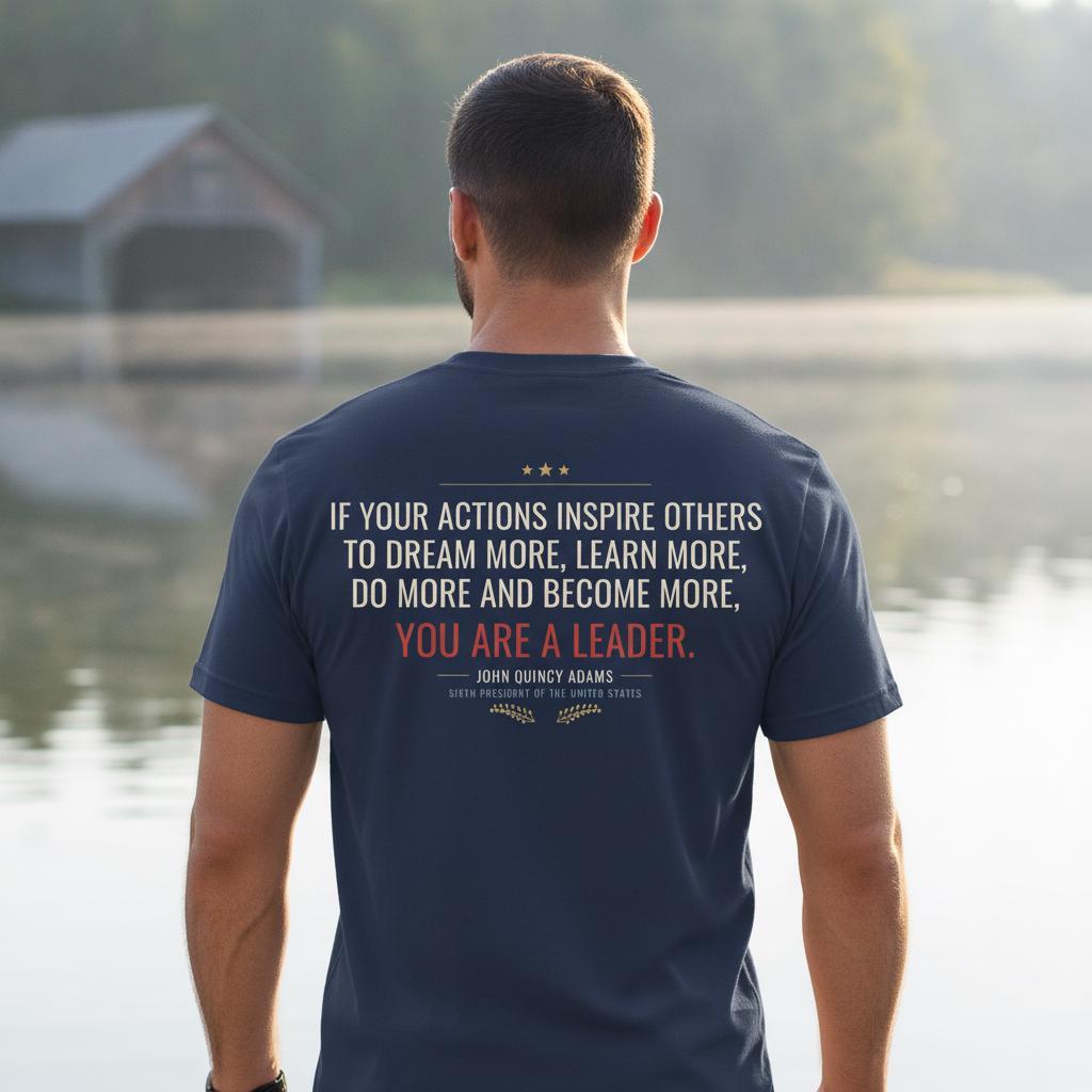 John Quincy Adams Quote Shirt | If Your Actions Inspire Others You Are A Leader | Leadership Gift Tee | Garment Dyed