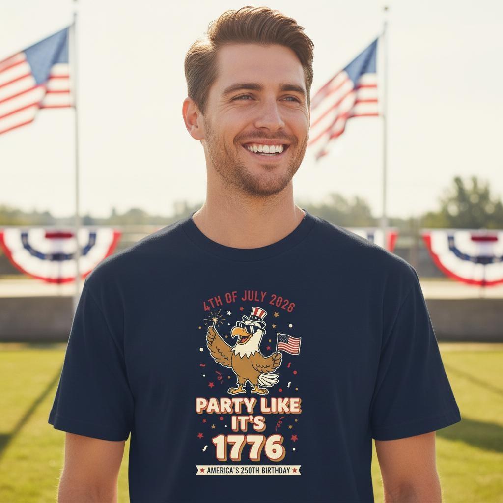 Funny 4th of July 2026 T-Shirt | Party Like It's 1776 Eagle Tee