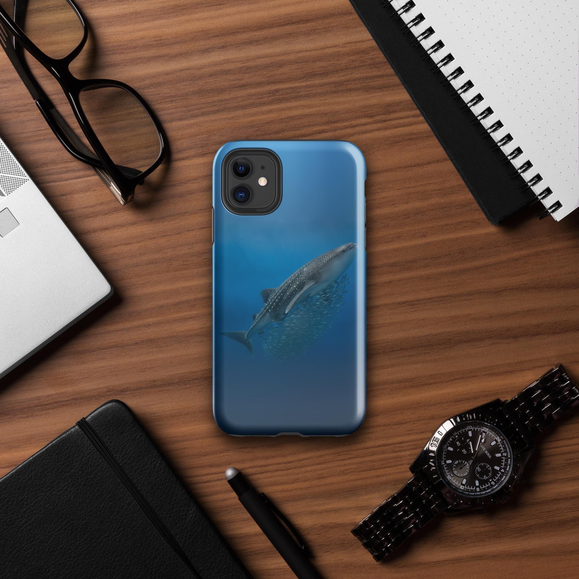 Whale Shark iPhone Case | Photorealistic Ocean Non-MagSafe Tough Case | Kids Marine Biology Gift | Scuba Diver Shark Phone Case