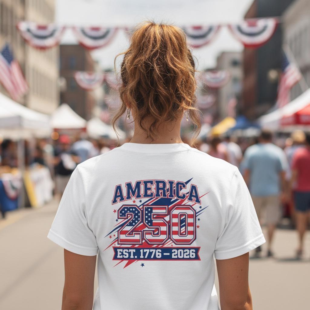 America 250 Varsity T-Shirt | July 4th 2026 USA Anniversary Athletic Tee