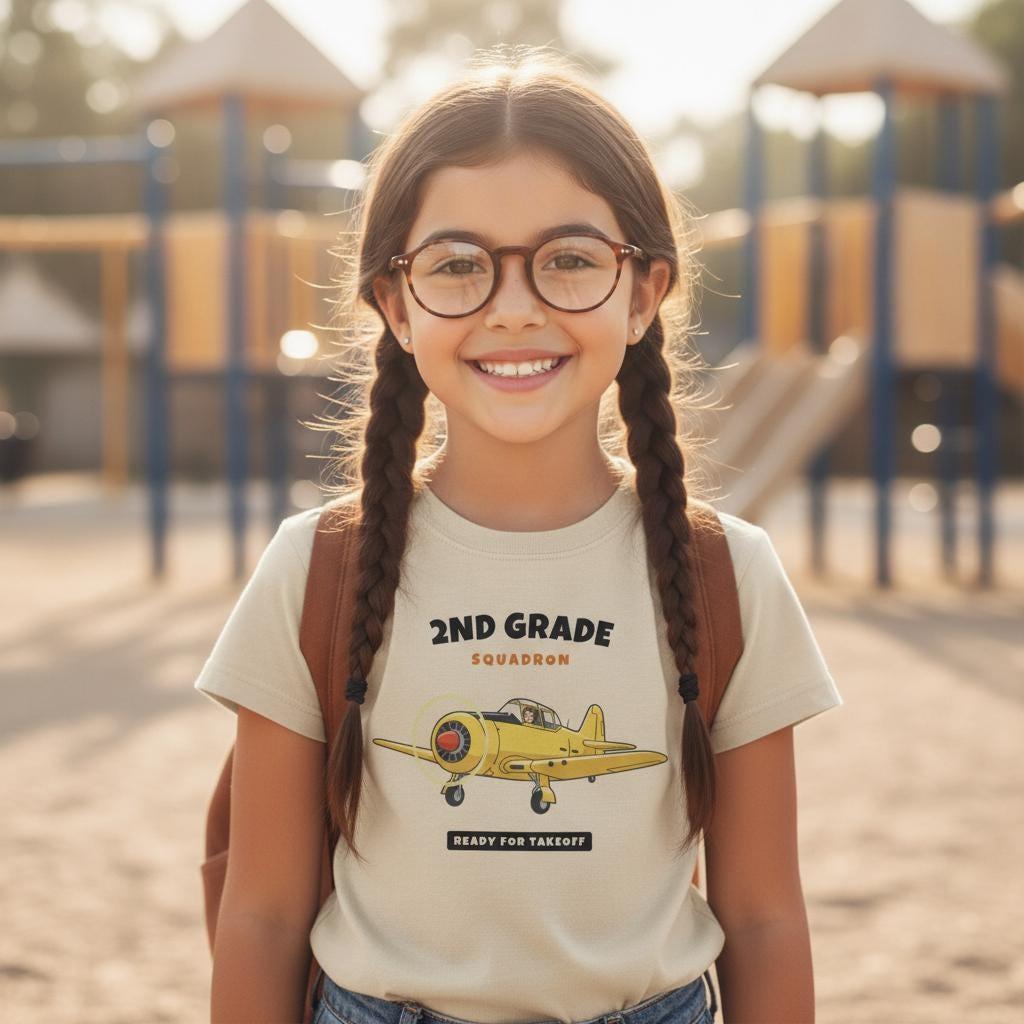 2nd Grade Squadron Shirt | Vintage Airplane Back to School Tee | First Day of School Kids Gift | Youth Warbird T-Shirt