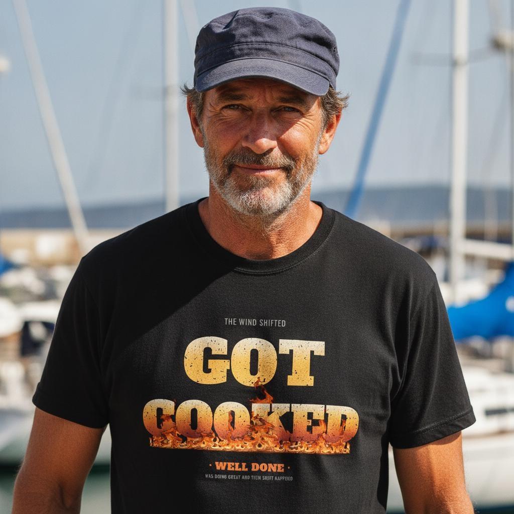 Funny Sailing Shirt | Wind Shifted Got Cooked | Sailboat Racing Regatta Humor Gift | Vintage Garment Dyed