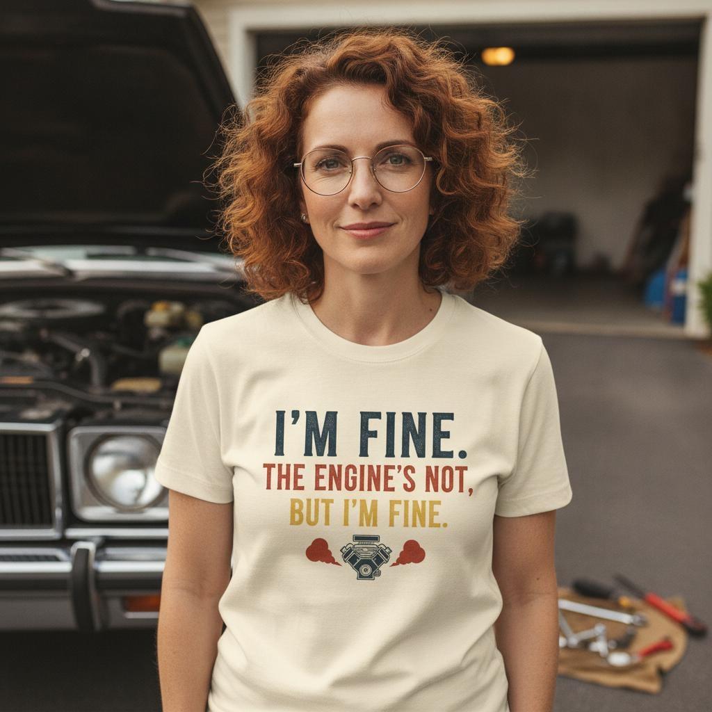 Funny Car T-Shirt | I'm Fine The Engine's Not But I'm Fine | Vintage Project Car Mechanic Tee | Car Guy Gift for Him
