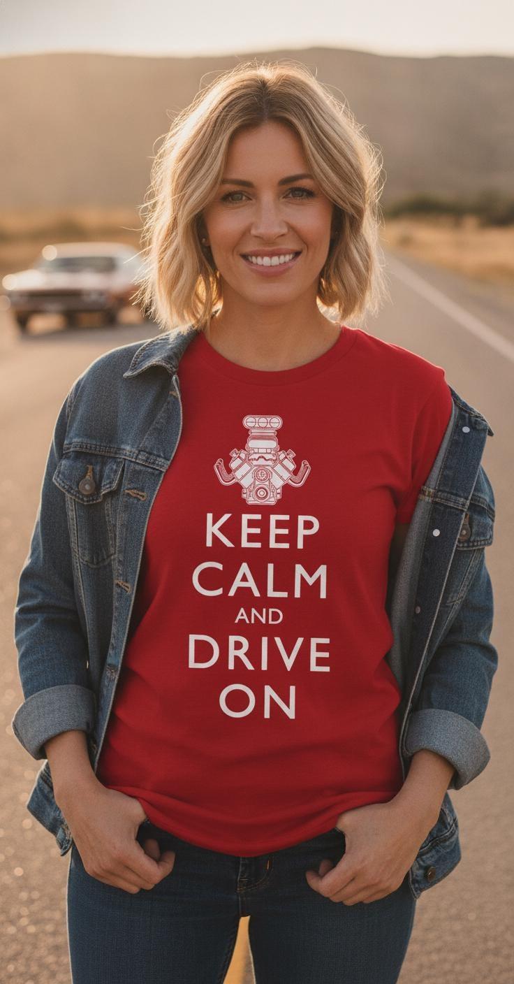Keep Calm Drive On T-Shirt | Supercharged V8 Muscle Car Tee