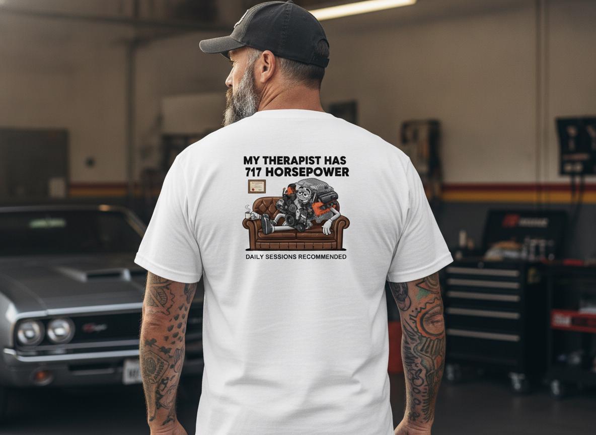 717 Horsepower V8 Engine Therapist T-Shirt, Muscle Car Funny Tee