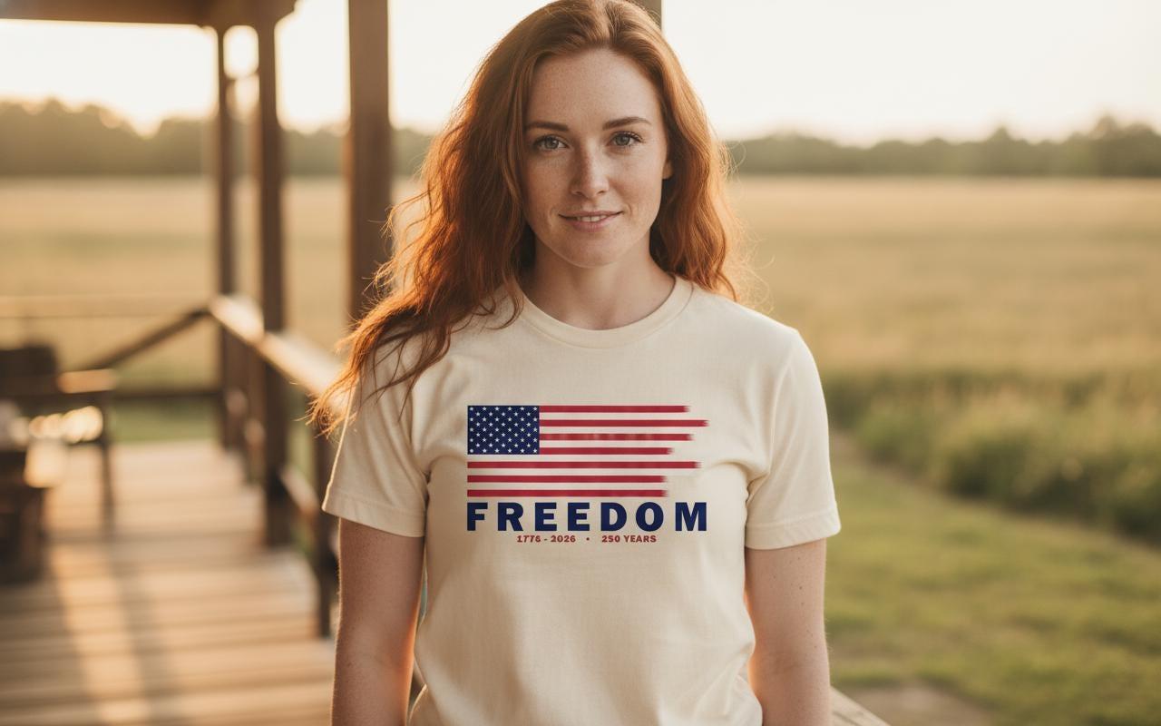 Distressed American Flag Freedom T-Shirt | USA 250th Anniversary 1776-2026