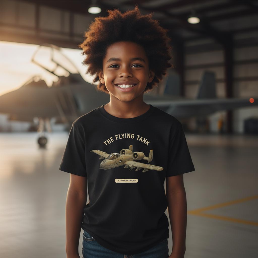 The Flying Tank Kids T-Shirt | A-10 Warthog Youth Tee | Thunderbolt II Airplane Shirt | Aviation Gift for Boys & Girls