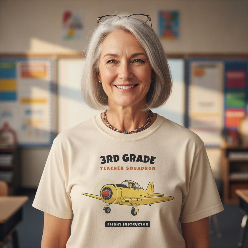 3rd Grade Teacher Shirt | Vintage Airplane Squadron Tee | Back to School Teacher Gift | Grade Level Team T-Shirt