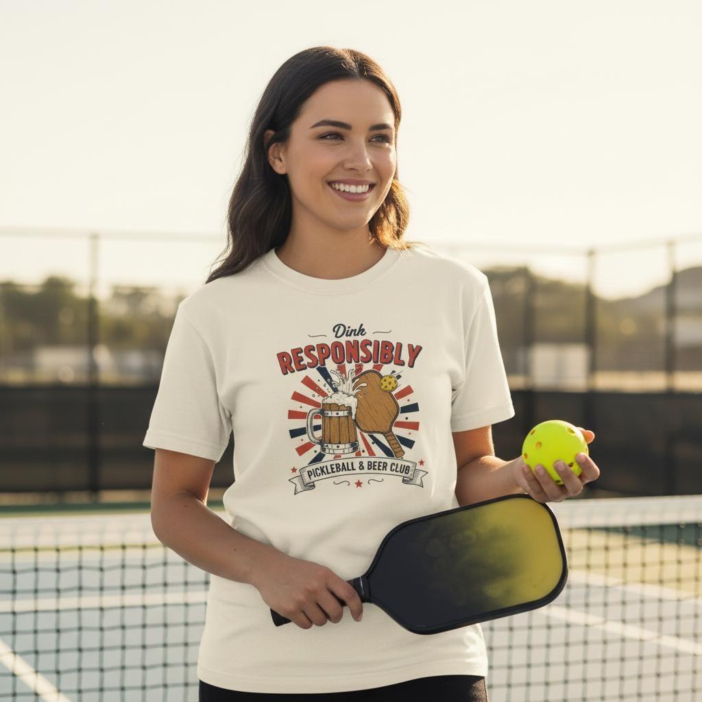 Dink Responsibly T-Shirt | Pickleball Beer Club Graphic Tee