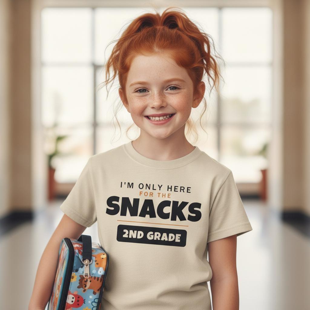 I'm Only Here For The Snacks 2nd Grade Shirt | Funny Back to School Tee | First Day of School Kids Gift | Youth Humor T-Shirt