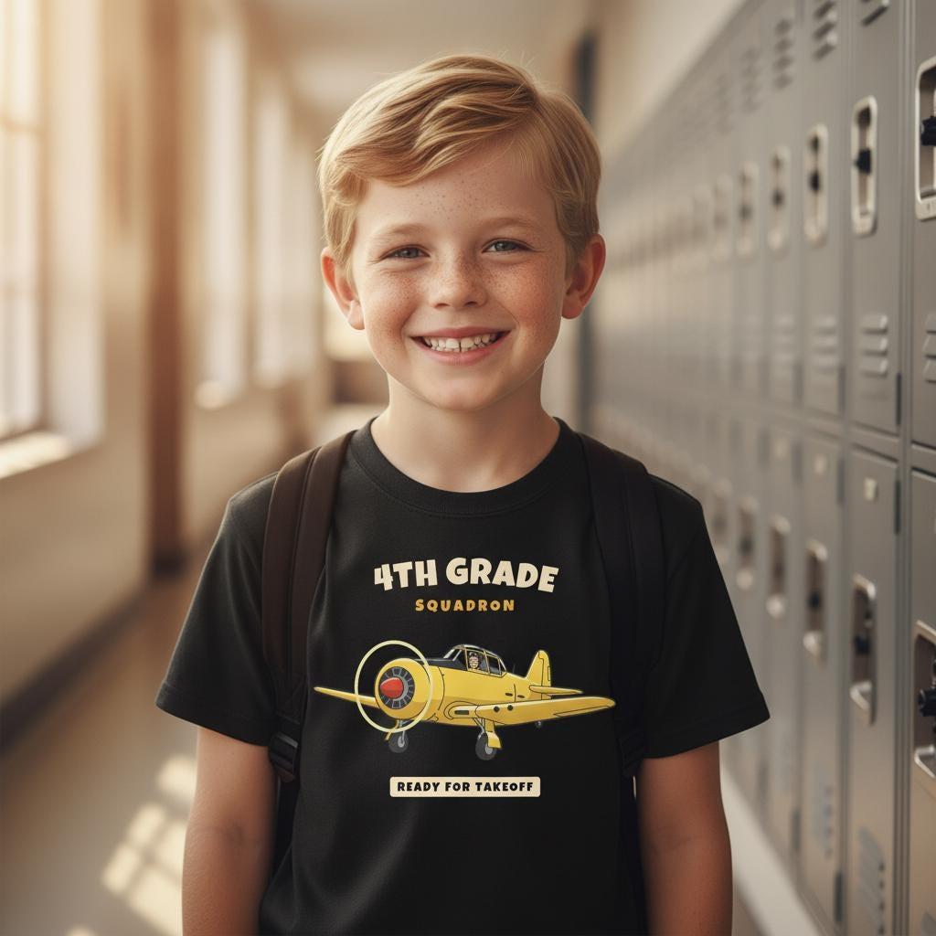 4th Grade Squadron Shirt | Vintage Airplane Back to School Tee | First Day of School Kids Gift | Youth Warbird T-Shirt