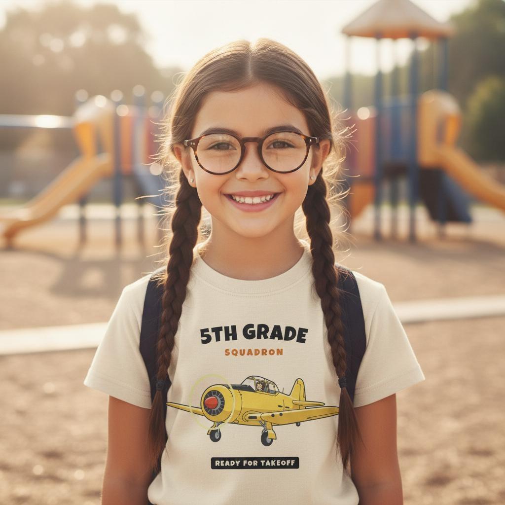 5th Grade Squadron Shirt | Vintage Airplane Back to School Tee | First Day of School Kids Gift | Youth Warbird T-Shirt