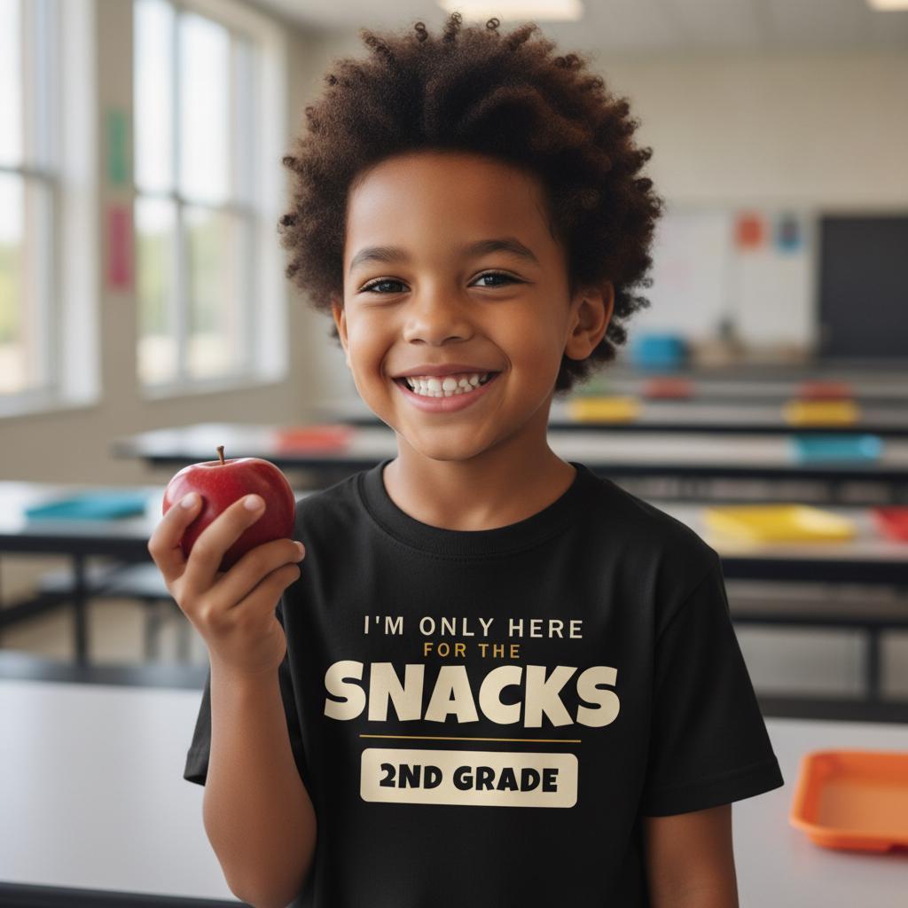 I'm Only Here For The Snacks 2nd Grade Shirt | Funny Back to School Tee | First Day of School Kids Gift | Youth Humor T-Shirt