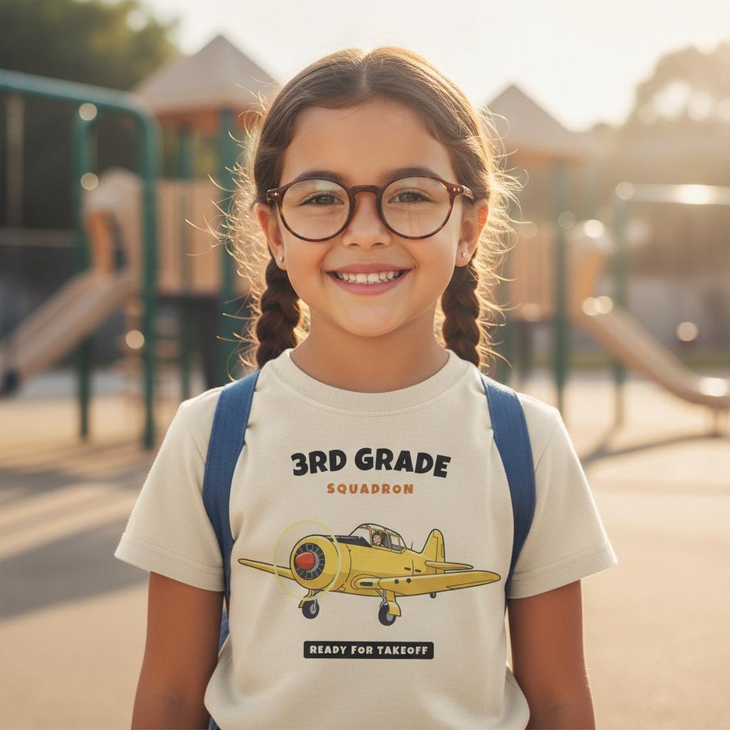 3rd Grade Squadron Shirt | Vintage Airplane Back to School Tee | First Day of School Kids Gift | Youth Warbird T-Shirt