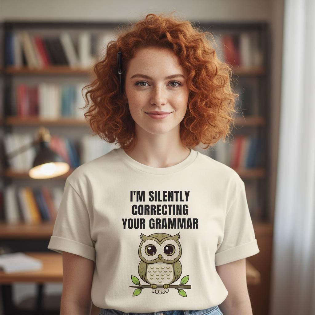 Funny Grammar Shirt | I'm Silently Correcting Your Grammar | Cute Owl English Teacher Tee | Book Lover Gift