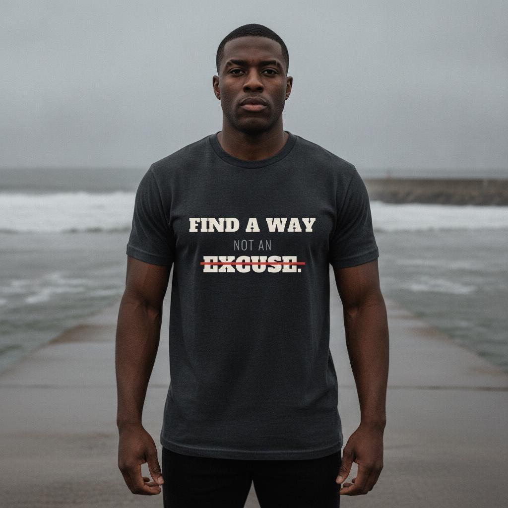 Find A Way Not An Excuse Shirt | Motivational Gym Tee | Bold Typography Inspirational Gift | Garment Dyed