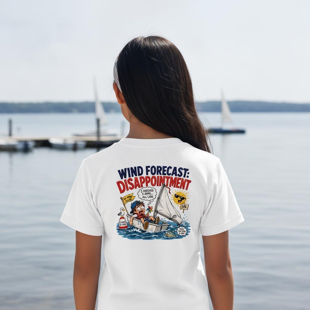 Sailing T Shirt, Wind Forecast Disappointment Funny Sailor Tee, Regatta Shirt, Junior Sailor Gift, Optimist Dinghy Sailing Team Shirt