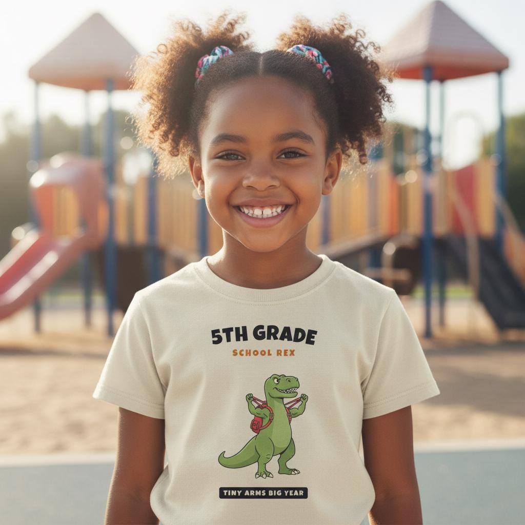 5th Grade Dinosaur Shirt | Funny T-Rex Tiny Arms Back to School Tee | First Day of School Kids Gift | Youth T-Shirt